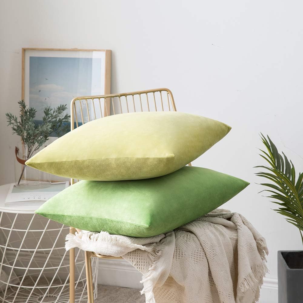 Miulee Velvet Throw Pillow Covers 18x18 Inch, Pack of 2 - Lime Green, Soft Solid Decorative Pillow Covers Cushion Cases Modern Luxury Home…