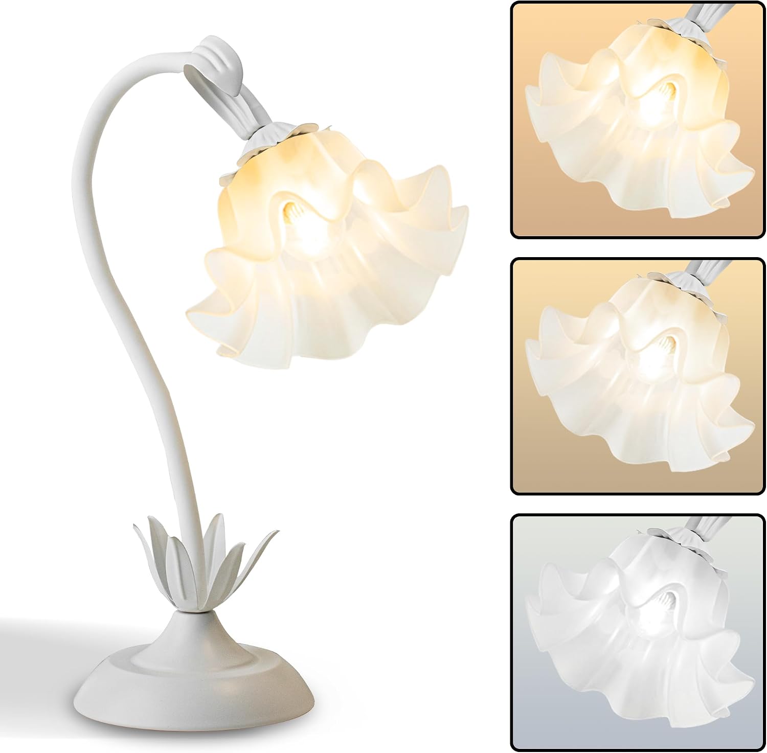 Flower Table Lamp, Bedside Table Lamp for Bedroom LED Reading Light 3 Color Modes, Vintage Flower Lamp Kawaii Table Lamps Desk Living Room…