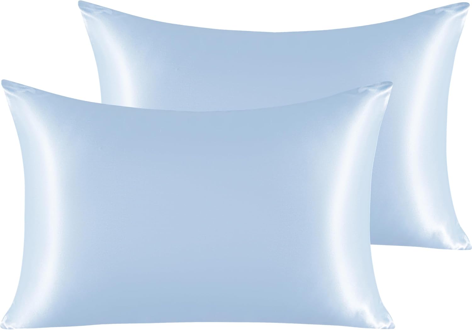 Ntbay 2 Pack Satin Queen Pillowcases for Hair and Skin, Luxurious and Silky Pillow Cases with Envelope Closure, 20x30 Inches, Aqua 2 Pack 3…