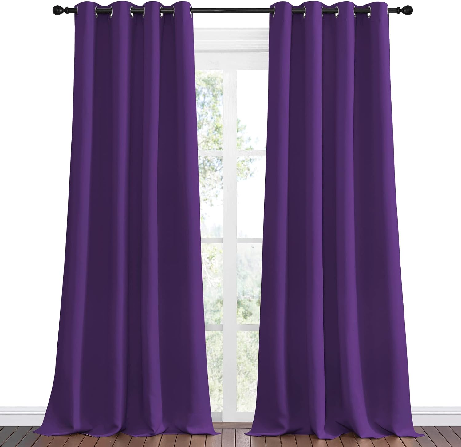 Nicetown Purple Blackout Curtains 90 inches Long, Niose Reducing and Thermal Insulated Room Darkening Curtains for Girls Bedroom Living Roo…