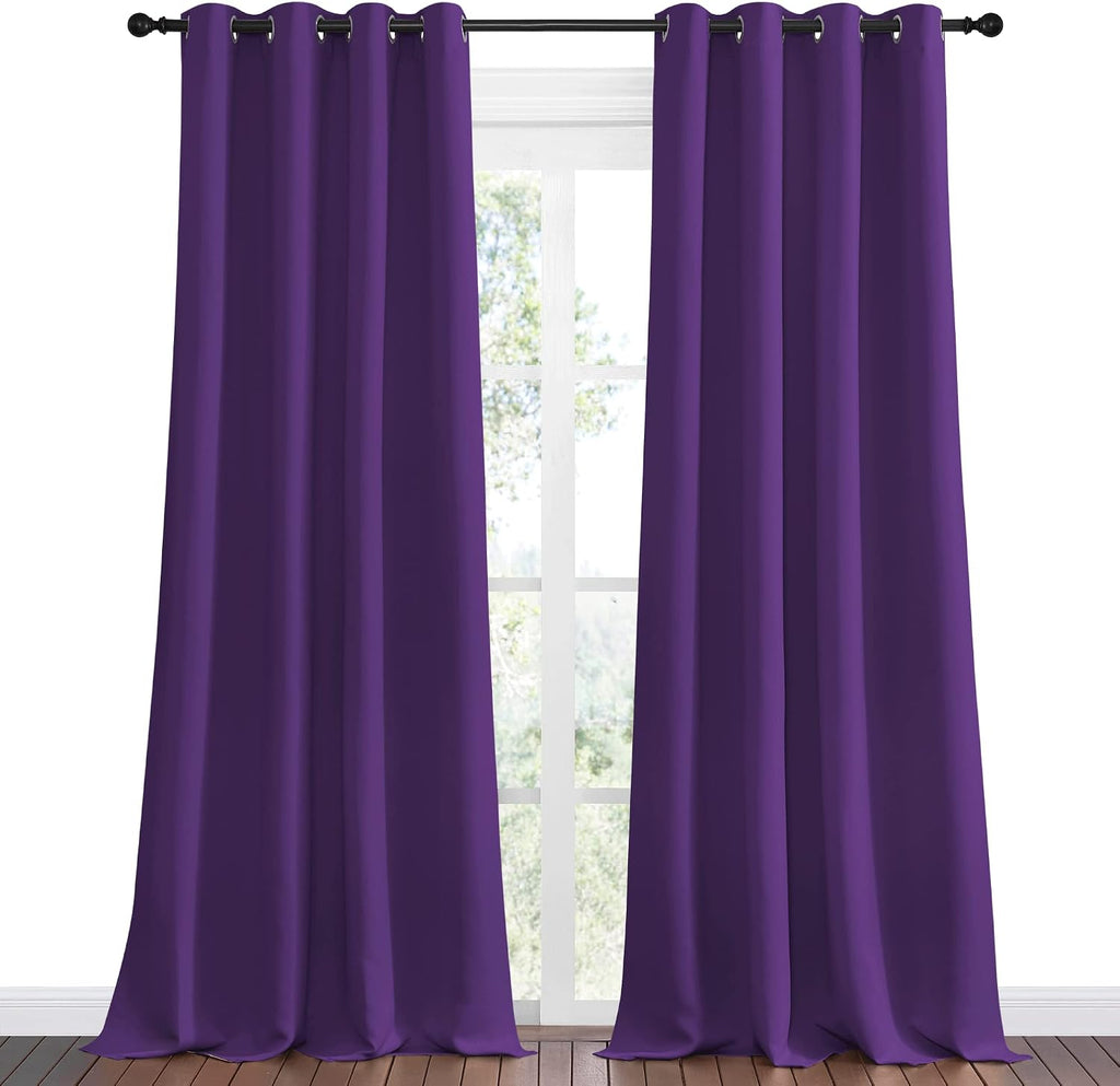 Nicetown Purple Blackout Curtains 96 inches Long, Niose Reducing and Thermal Insulated Room Darkening Curtains for Girls Bedroom Living Roo…