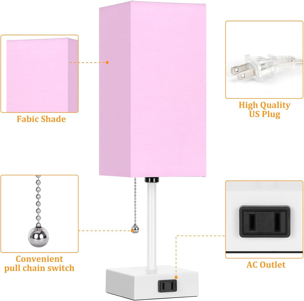 15'' Table Lamp for Bedroom set of 2,3-Color Bedside Lamps with Pull Chain Table Lamps for Night stands, Small Night Light Lamps with 2…