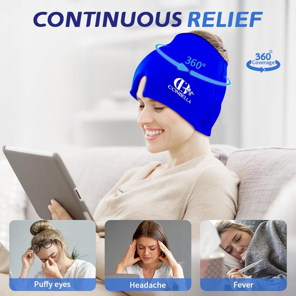 Conbella Migraine Relief Cap, Soothing Headache Ice Face Mask Products, Hot and Cold relaxation, Migraine Headache Relief Cap for…
