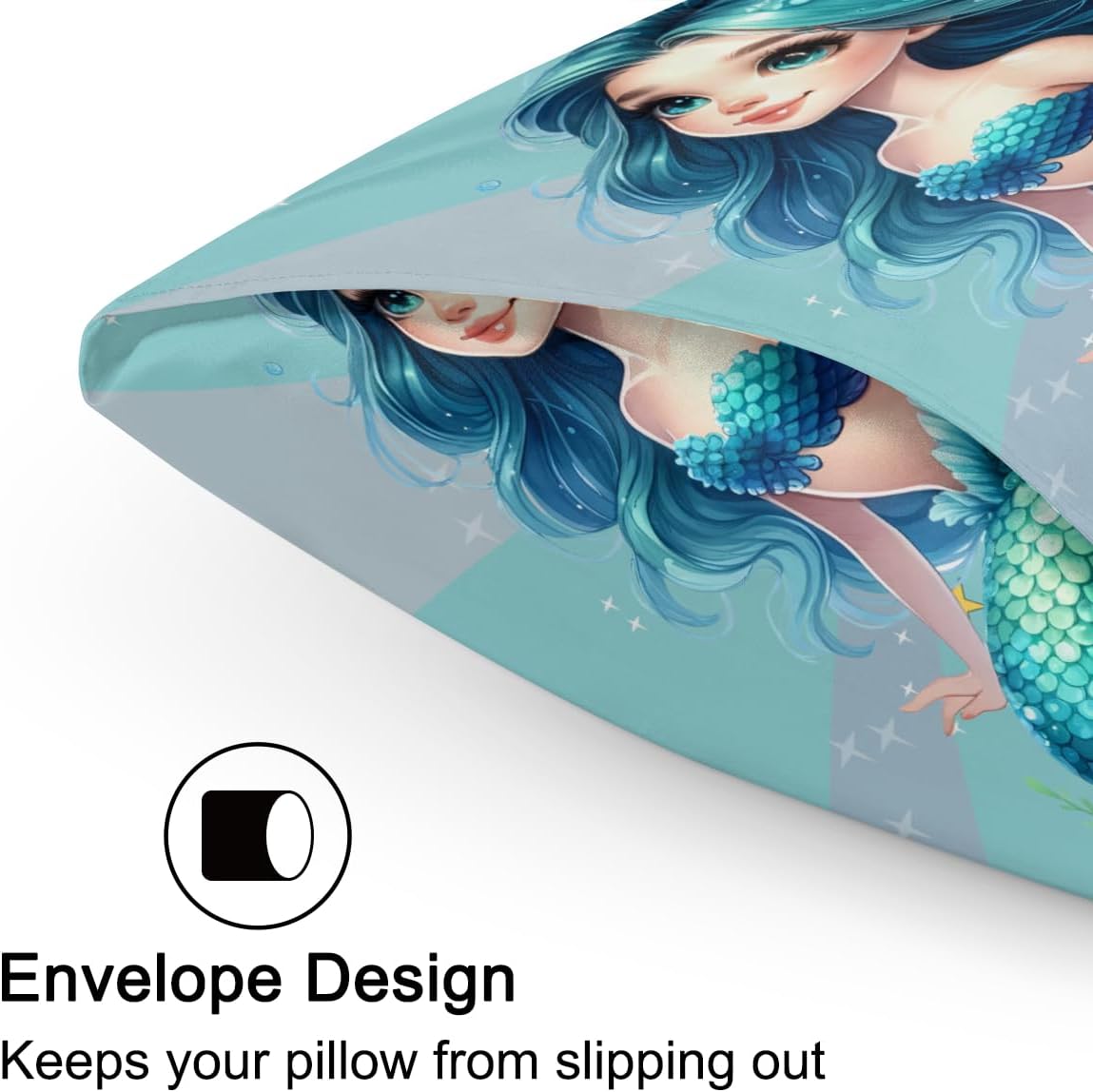 Mermaid Teal Ocean Satin Silk Pillowcase for Hair and Skin Pillow Cases King Size Soft Silk Pillow Case with Envelope Closure Print Satin…