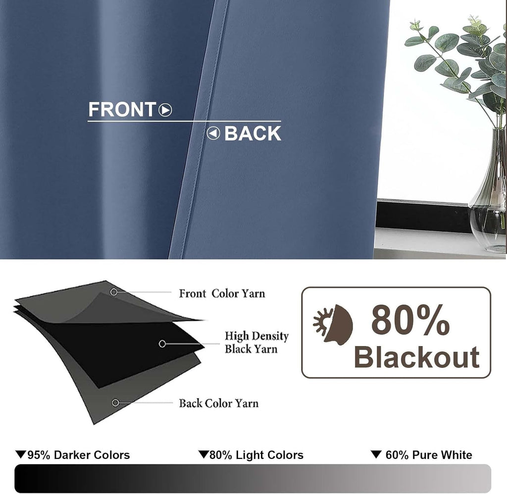 Gwine Denim Blue Blackout Curtains for Bedroom 84 inches Long 2 Panels Set, Solid Noise Reducing Thermal Insulated Blackout Curtains for…