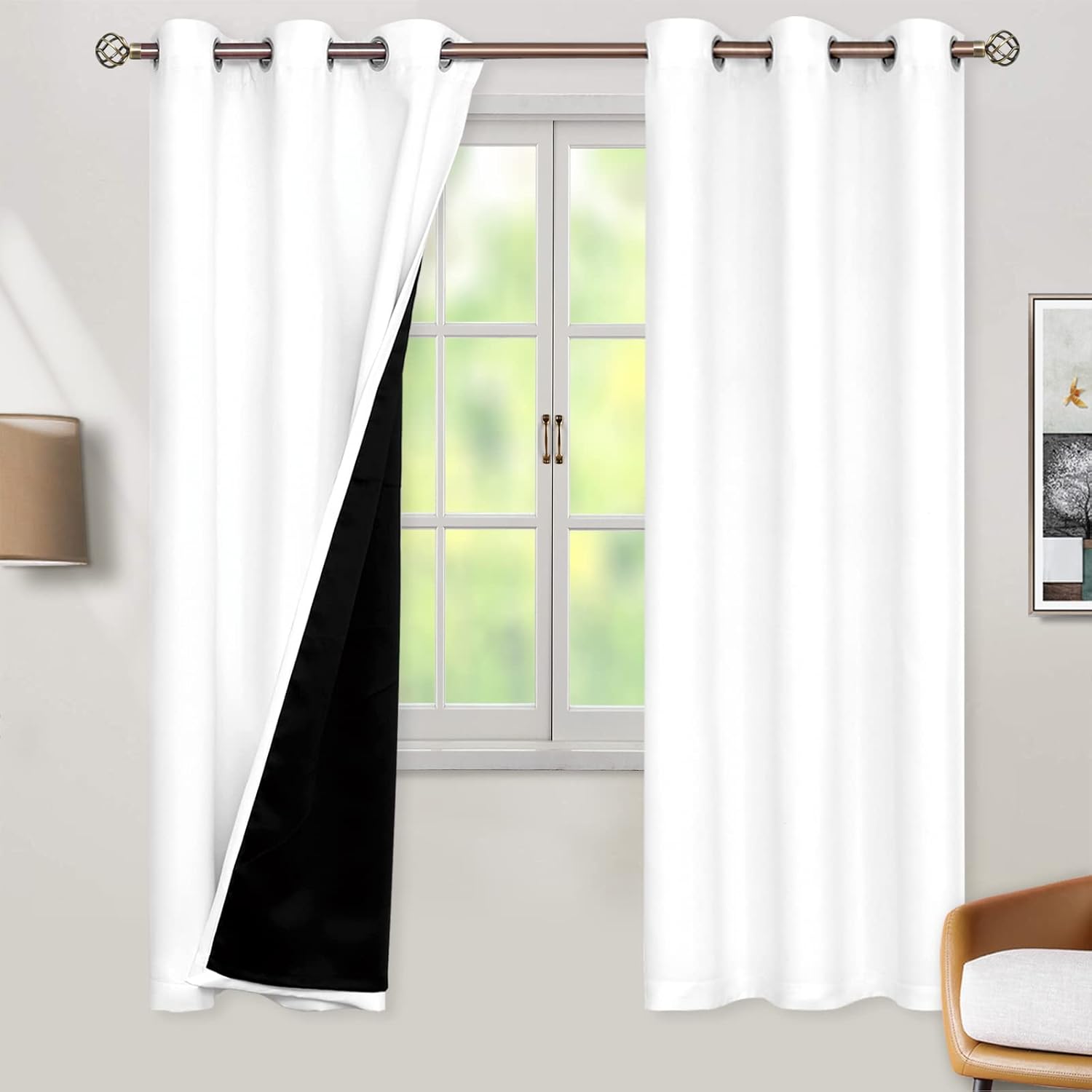 BGment Thermal Insulated 100% Blackout Curtains for Bedroom with Black Liner, Double Layer Full Room Darkening Noise Reducing Grommet Curta…