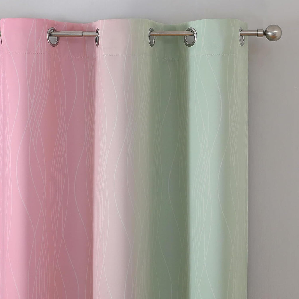 Estelartextiler Estelar Textiler Sage Green and Pink Ombre Blackout Curtains 72 Inches Length for Bedroom, Thermal Insulated Light Blocking…