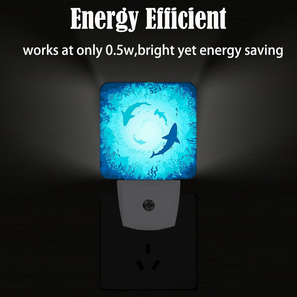 Floating Sharks Night Light, Plug Into Wall with Dusk to Dawn Light Sensors, Warm Nightlights for Bedroom, Bathroom, Hallway, Kitchen…