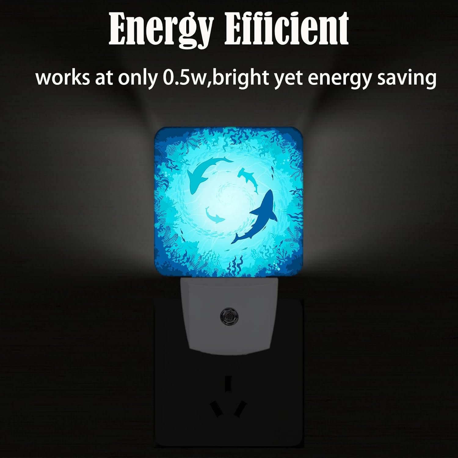 Floating Sharks Night Light, Plug Into Wall with Dusk to Dawn Light Sensors, Warm Nightlights for Bedroom, Bathroom, Hallway, Kitchen…