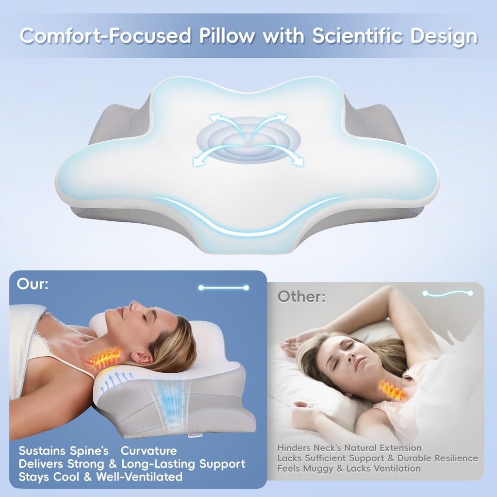 Missleep Cervical Neck Pillow, Memory Foam Pillows for Neck and Shoulder, 2 Heights Ergonomic Pillow with Breathable Ice Silk Cover, Neck…