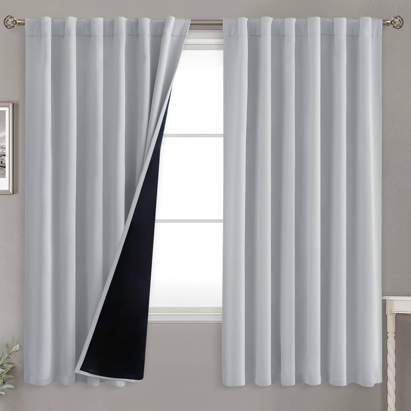 BGment Light Grey 100% Blackout Curtains 63 Inches Long with Reducing Noise Liner, Soundproof Curtains Rod Pocket Back Tab Room Darkening…