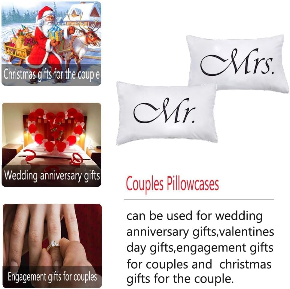 2PCS Mr and Mrs Pillow Cases, His and Hers Couples Pillowcases, Romantic Anniversary Engagement Christmas Wedding Gifts for The…