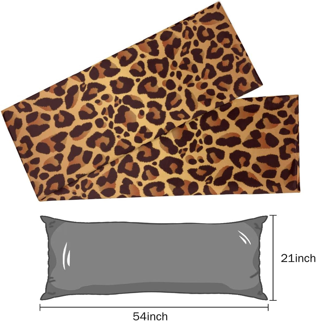 Leopard Design Body Pillow Covers Decorative Soft Bedding Satin Pillowcase with Zipper Closure Cooling Breathable Long Pillow Case-21"x 54"