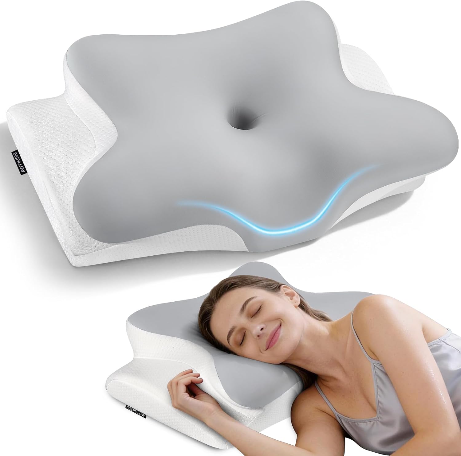 Bespillow Cervical Neck Pillow for - Ergonomic Side Sleeper Pillow for Neck Support, Cooling Memory Foam Pillows for Sleeping, Contour Pill…