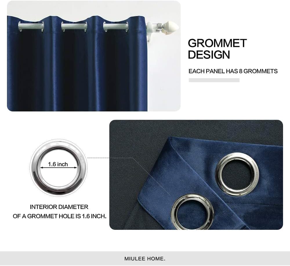 MIULEE 2 Panels Blackout Velvet Curtains Solid Soft Grommet Royal Blue Curtains Black Out Thermal Insulated Soundproof Room Darkening…