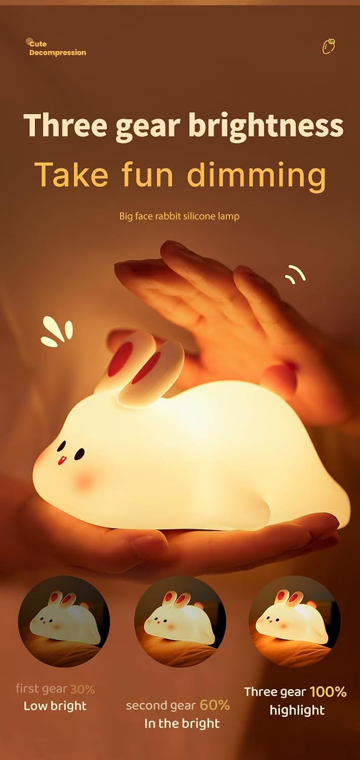 Atsuinightlight ATSUI Rabbit Night Light, LED Squishy Novelty Animal Night Lamp, Food Grade Silicone 3 Level Dimmable Nursery Nightlight fo…