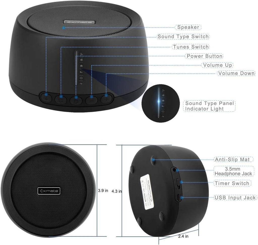 Exmate Sound Machine for Office Privacy, White Noise Machine for Sleeping Adults with 30 Non-Looping HiFi Soothing Sound, Memory Function a…