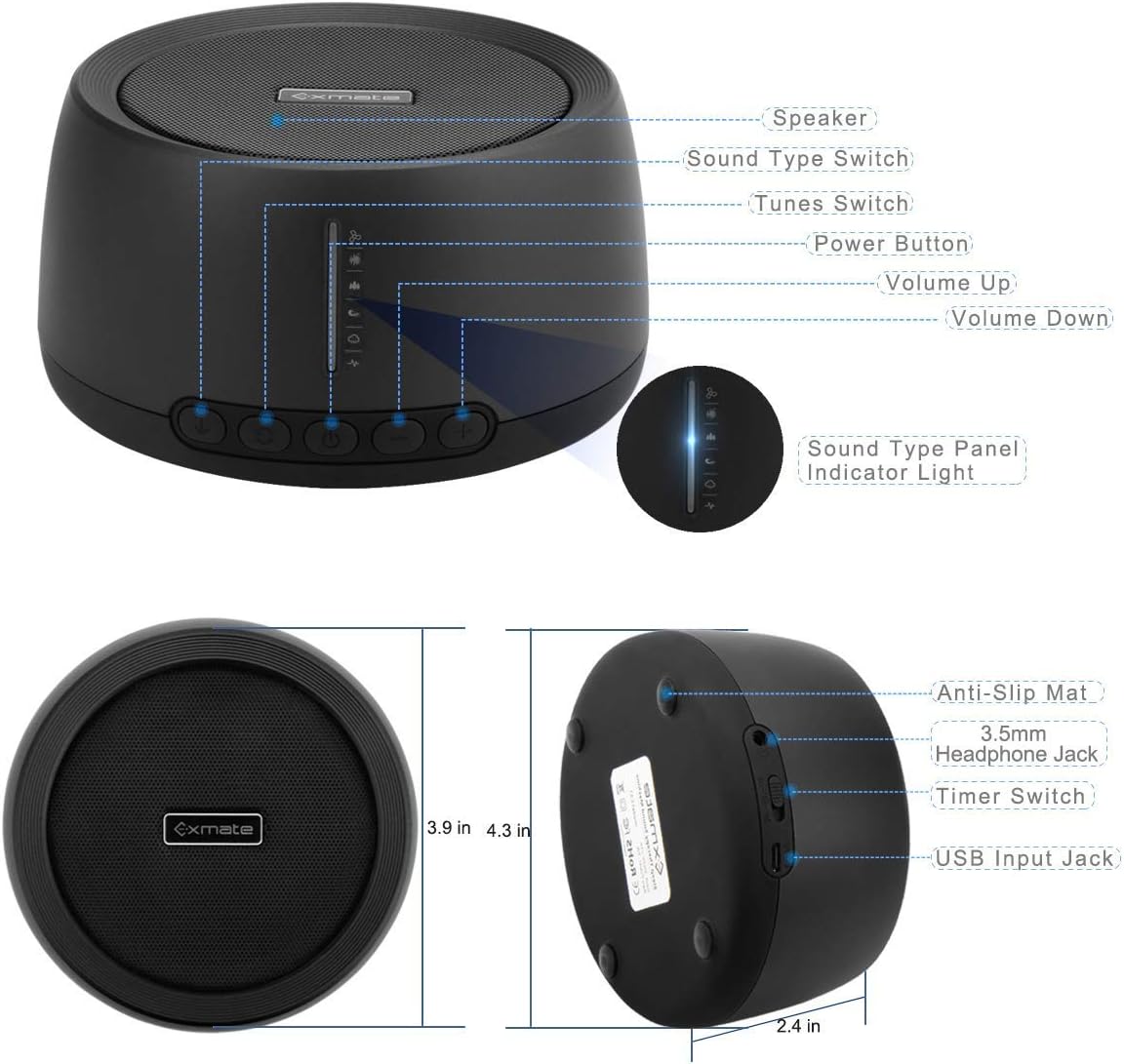 Exmate Sound Machine for Office Privacy, White Noise Machine for Sleeping Adults with 30 Non-Looping HiFi Soothing Sound, Memory Function a…