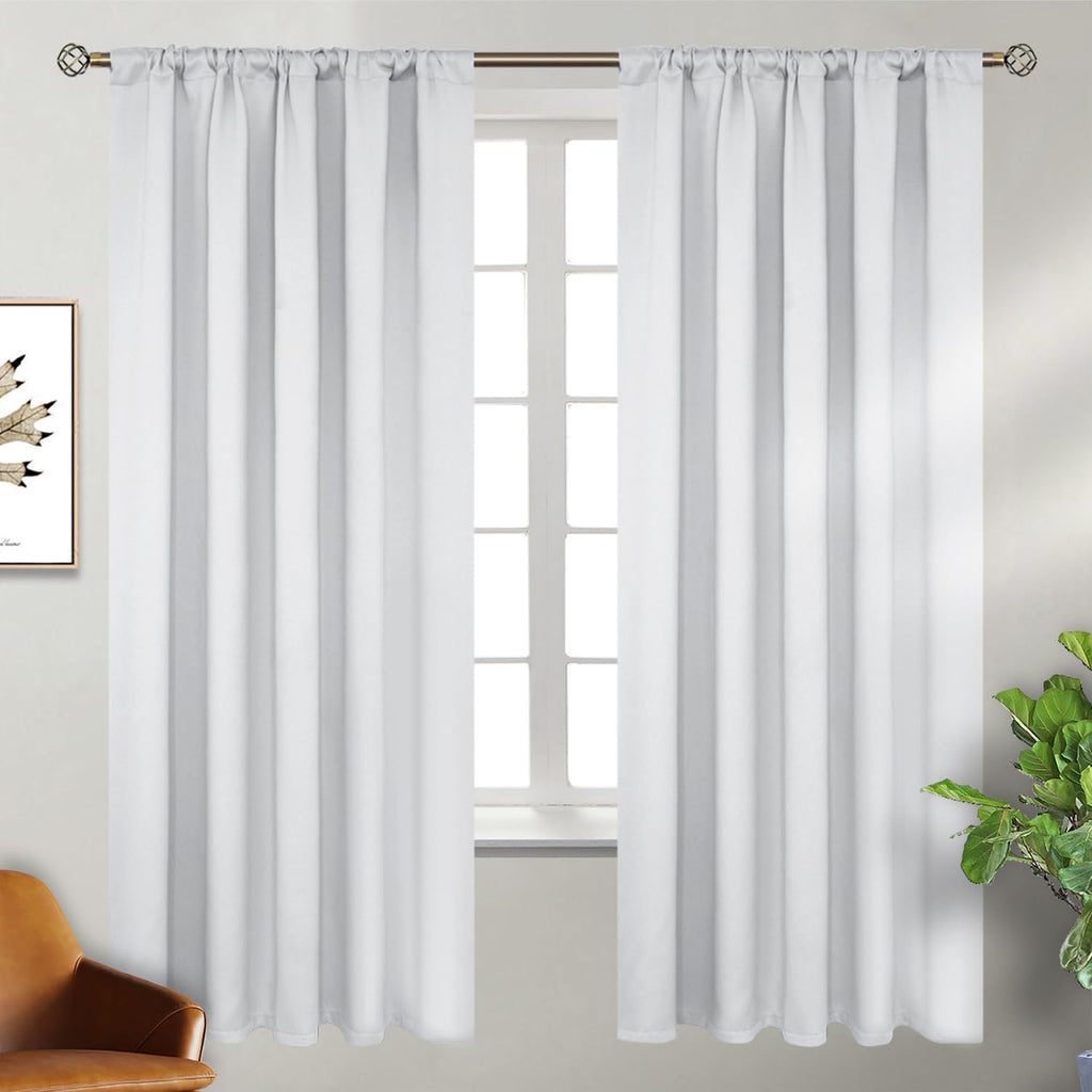 BGment White Curtains 72 inch Length - 42 x 72 inch Rod Pocket and Back Tab Thermal Insulated Room Darkening Curtains for Living Room, 2 Pa…