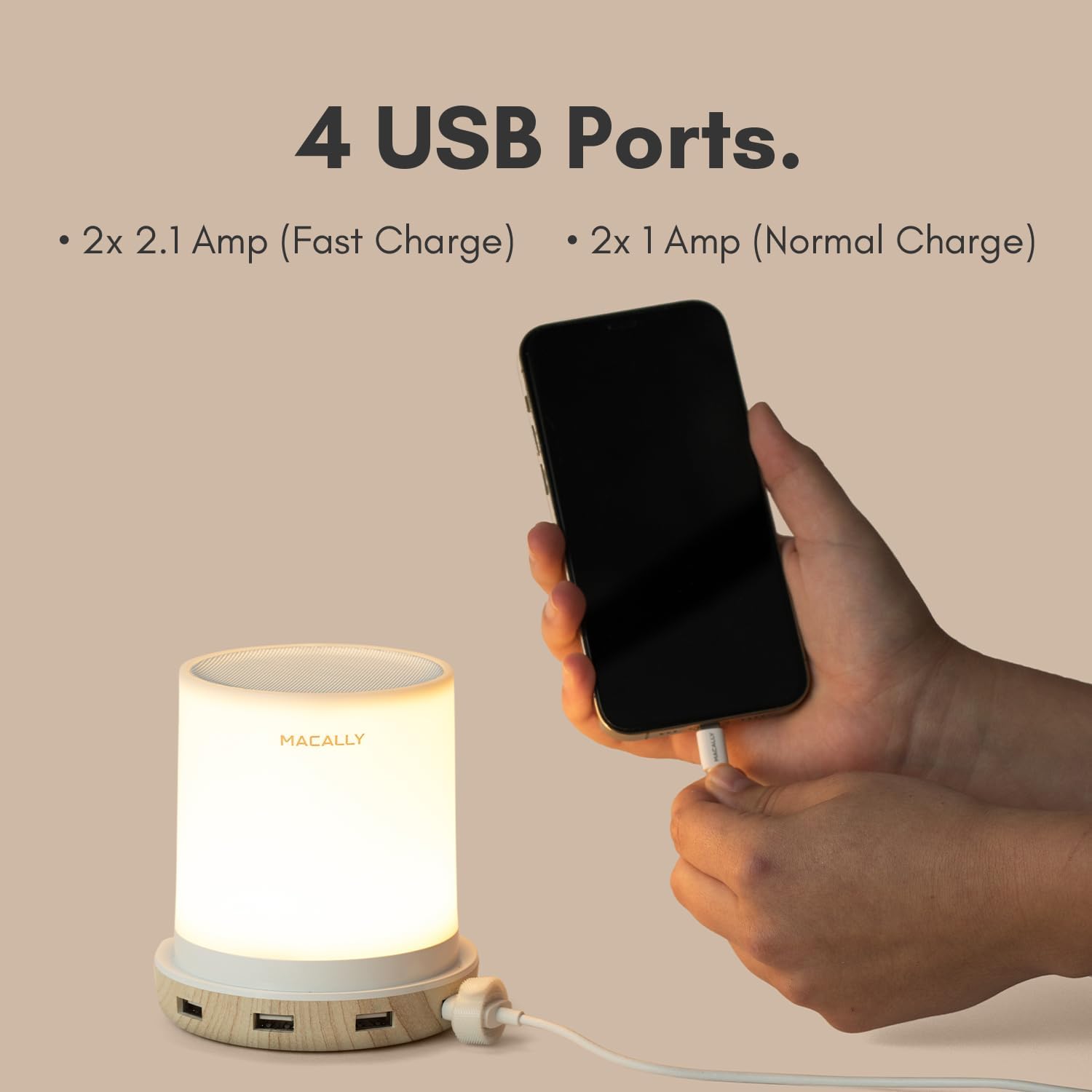 Macally Small Touch Lamps for Nightstand - Bedside Lamp with USB Port - 3 Way Dimmable Short Table Lamp for Small Spaces - Use as Night…