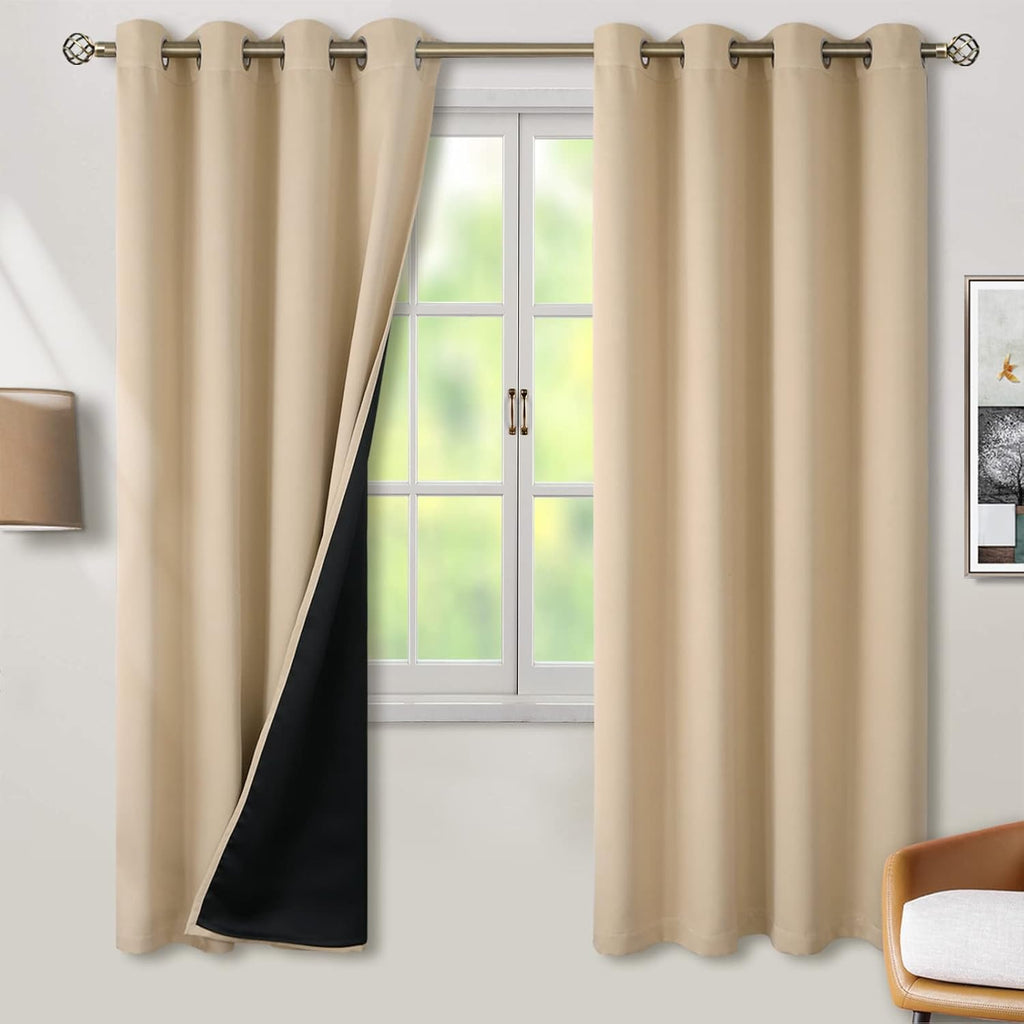 BGment Thermal Insulated 100% Blackout Curtains for Bedroom with Black Liner, Double Layer Full Room Darkening Noise Reducing Grommet Curta…