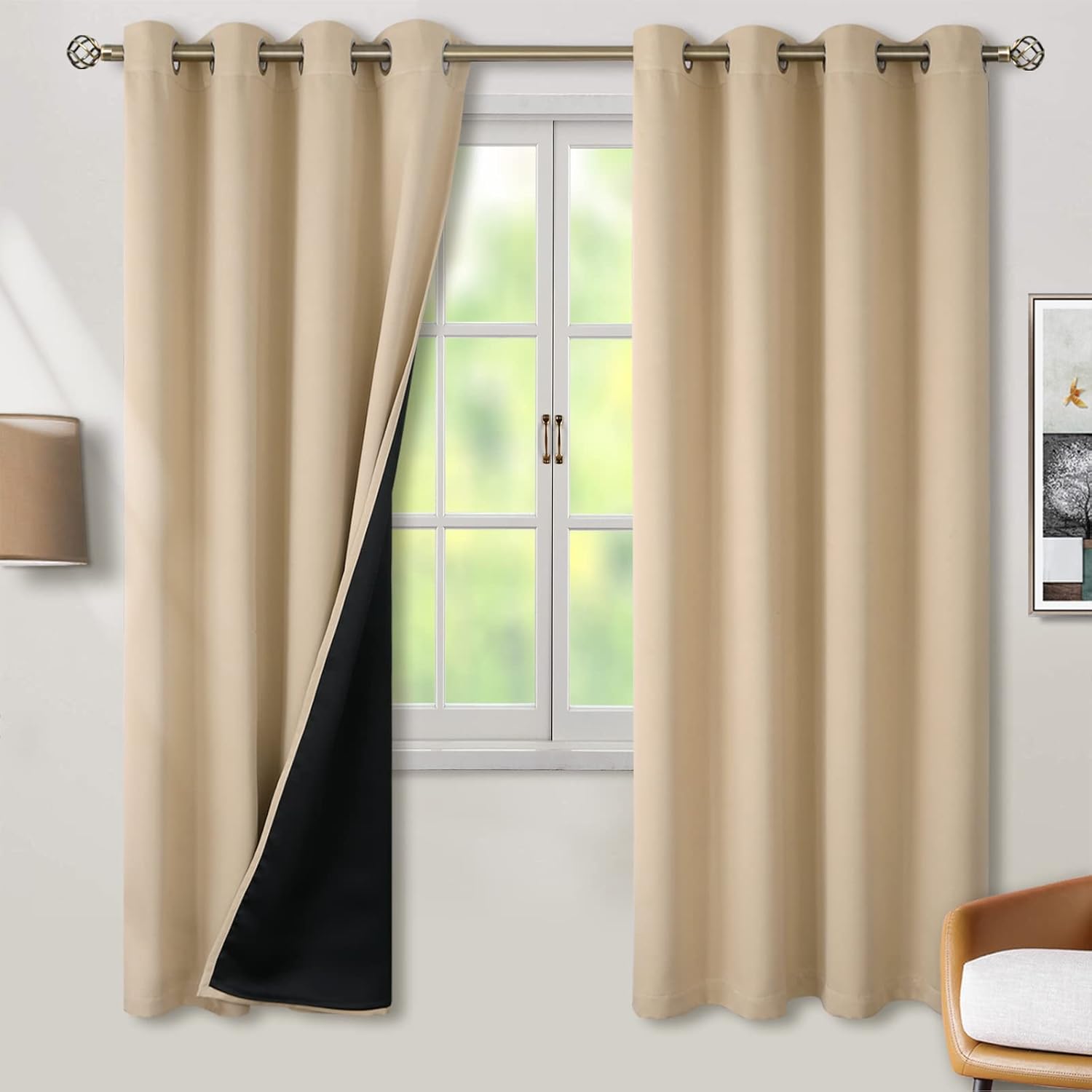 BGment Thermal Insulated 100% Blackout Curtains for Bedroom with Black Liner, Double Layer Full Room Darkening Noise Reducing Grommet Curta…