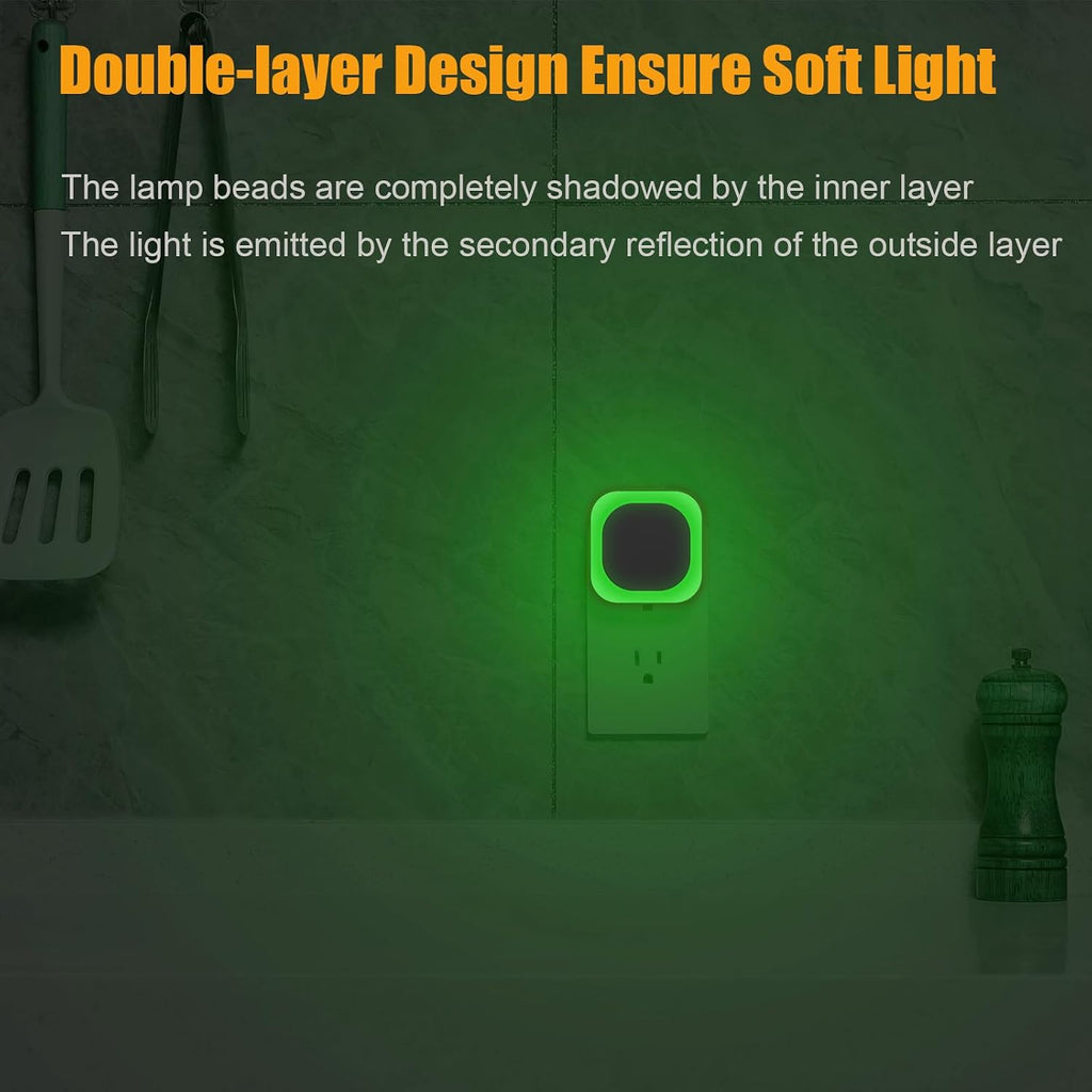 YUNLEX 2 Pack Green Night Light, Dimmable Soft Glow & Indirect Reflection, Auto Dusk to Dawn Sensor, Plug in Nighlight for Home Bar, Game…