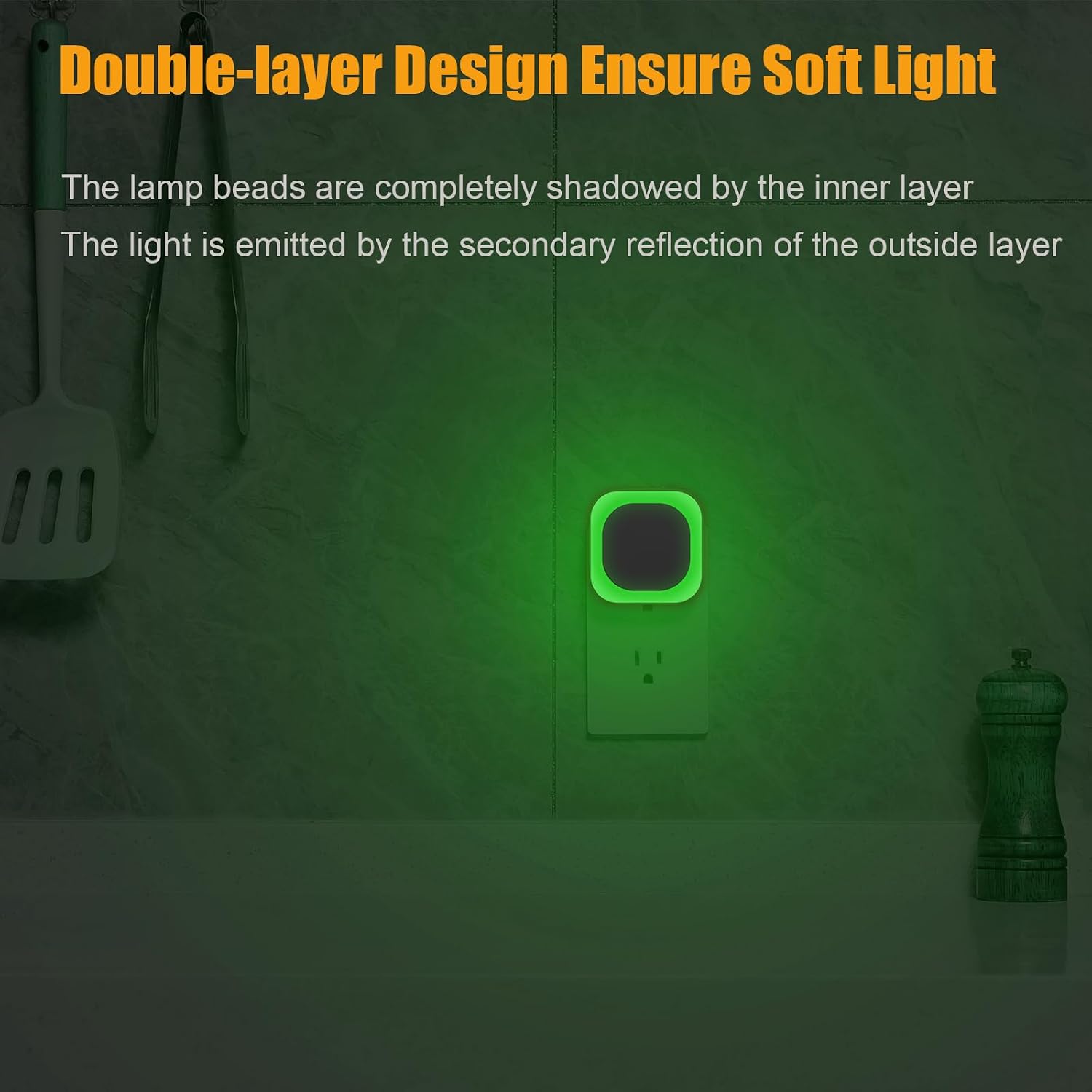 YUNLEX 2 Pack Green Night Light, Dimmable Soft Glow & Indirect Reflection, Auto Dusk to Dawn Sensor, Plug in Nighlight for Home Bar, Game…