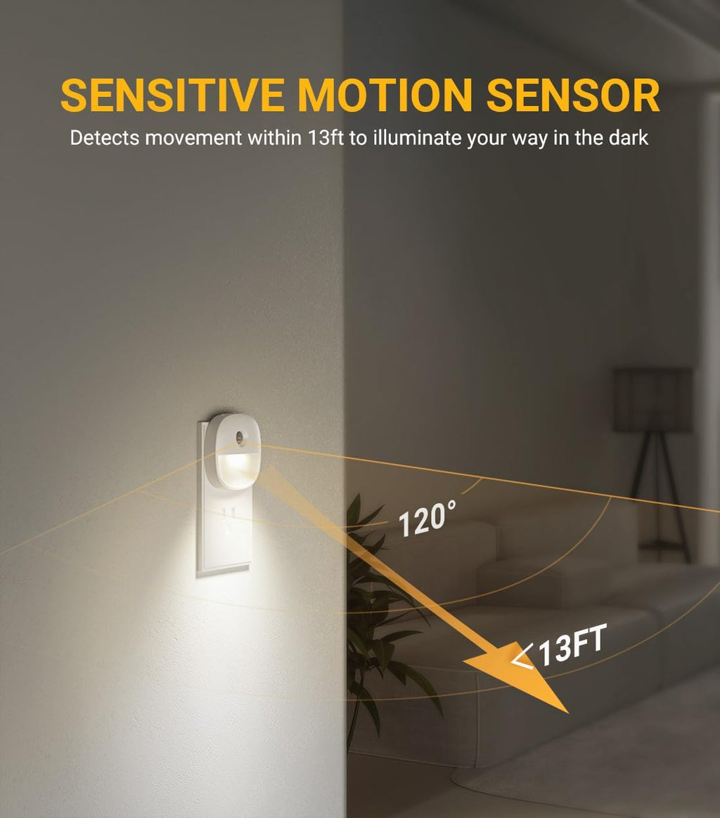 Lyridz Plug in Night Light with Motion Sensor and Dusk to Dawn Sensor, Dimmable Cool White Nightlight with 1-50lm Adjustable Brightness…