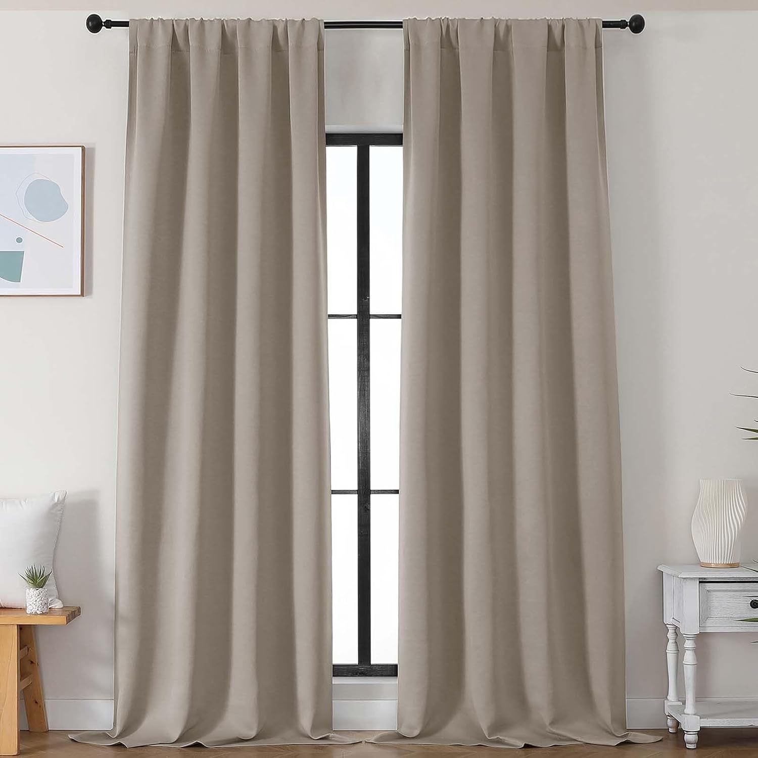 Simplebrand Stone Blackout Curtains for Bedroom 102 Inches Long 2 Panels, Solid Thermal Insulated, Energy Saving Living Room Window Treatme…