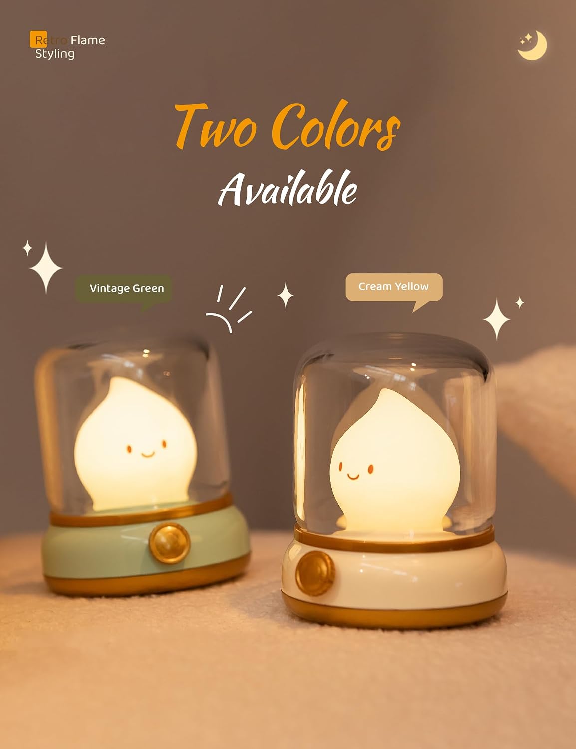 WANIDEA Cute Chibi Flame Lamp, Anime Cozy Lights, Retro Rechargeable Night Light, Decor, Cute Desk Accessories, Gifts 2 Pack (Yellow and…