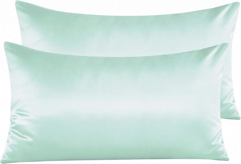 Ntbay Zippered Satin Pillow Cases for Hair and Skin, Luxury King Hidden Zipper Pillowcases Set of 2, 20x36 Inches, Cyan 36 Inches