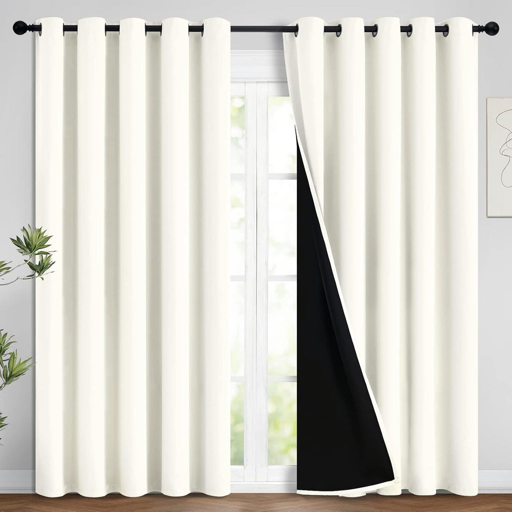Yakamok 100% Cream Blackout Curtains for Bedroom, Light Blocking Thermal Insulated Noise Reducing Blackout Drapes for Living Room(62Wx96L,…