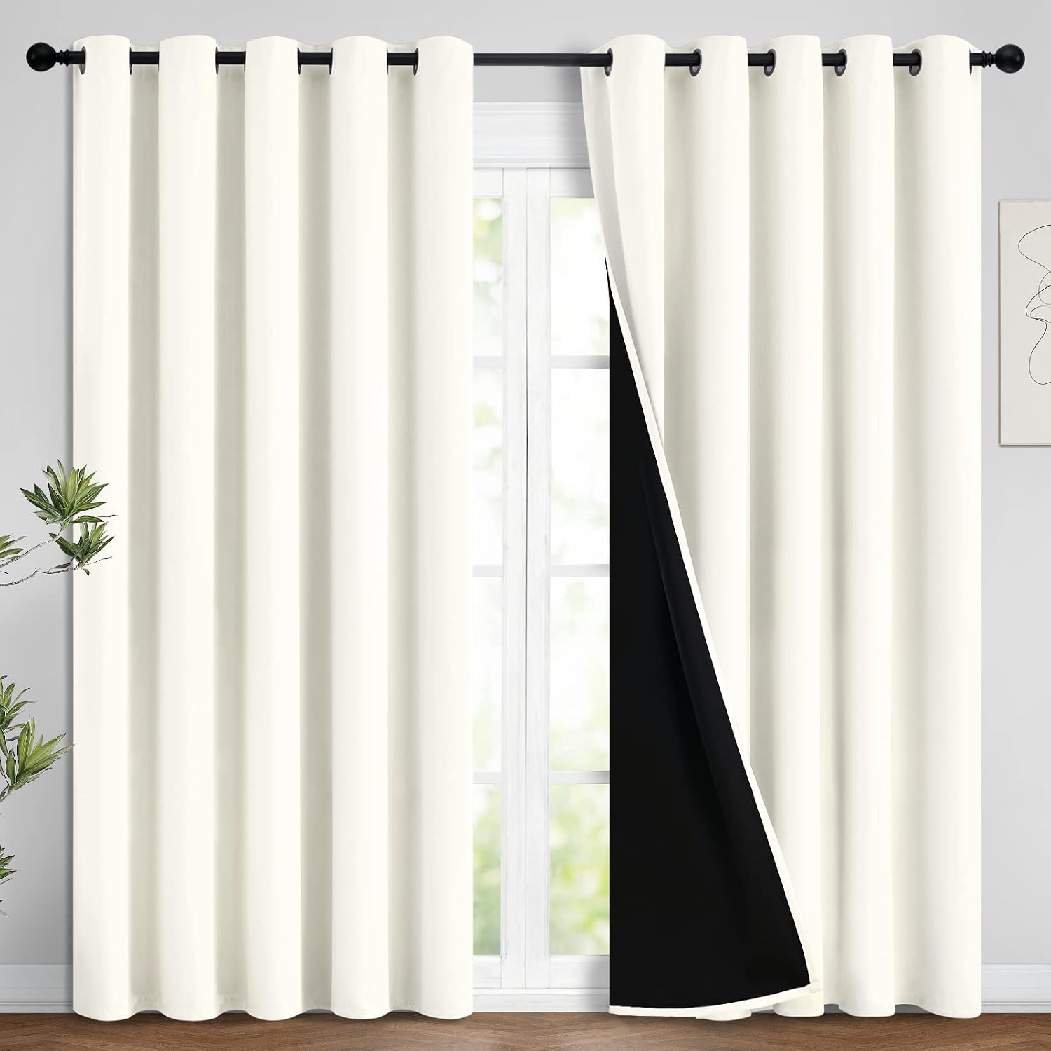 Yakamok 100% Cream Blackout Curtains for Bedroom, Light Blocking Thermal Insulated Noise Reducing Blackout Drapes for Living Room(62Wx96L,…