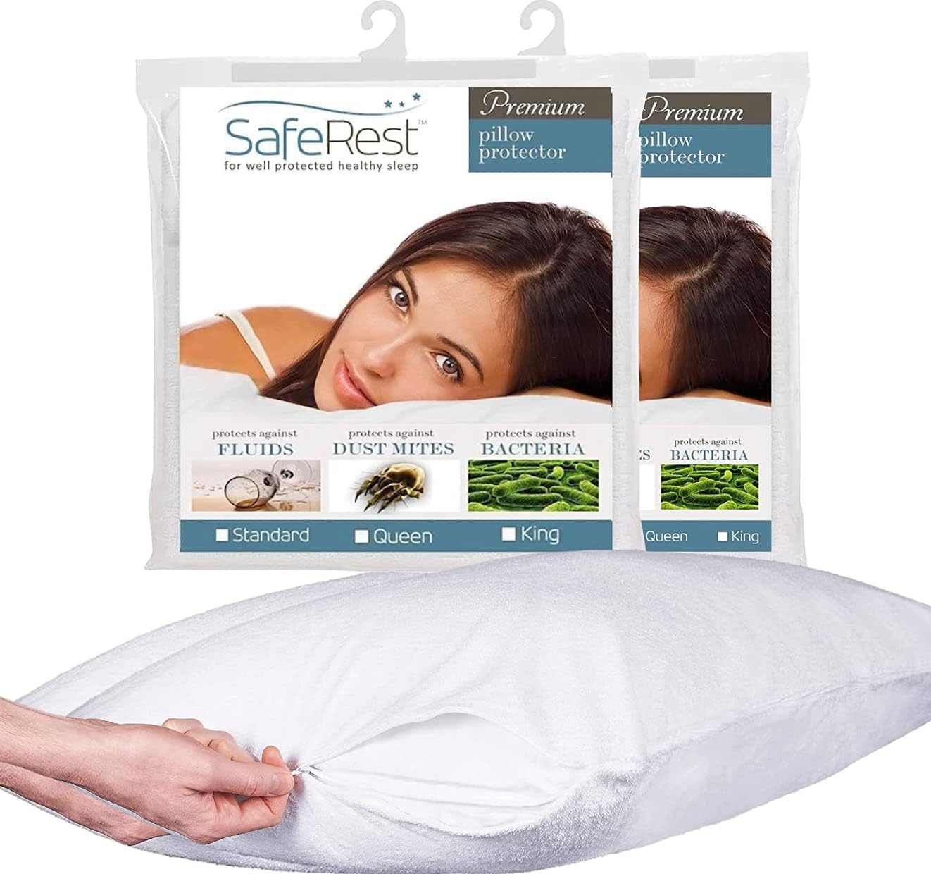 SafeRest Pillow Protector - Pack of 1 - Standard Size Waterproof Pillow Cover - Zippered Pillow Encasement for College Dorm Room, New…