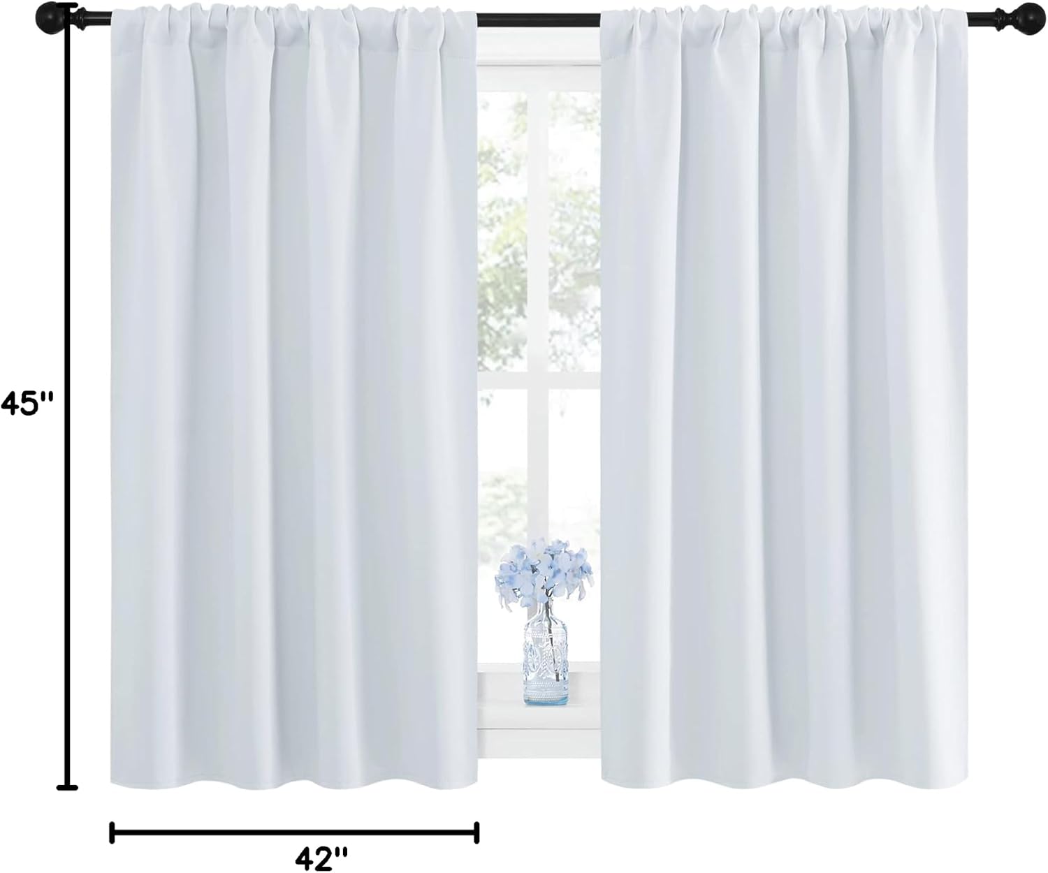NICETOWN Greyish White Window Curtain Panels - Thermal Insulated Rod Pocket Room Darkening Curtain Sets for Bedroom (Platinum - Greyish…