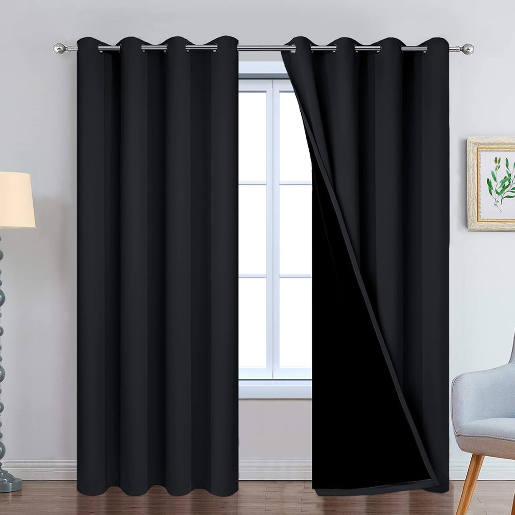 Yakamok 96 Inch Length 100% Blackout Curtains for Bedroom, 2 Thick Layers Thermal Insulated Grommet Total Blackout Drapes with Black Liner…