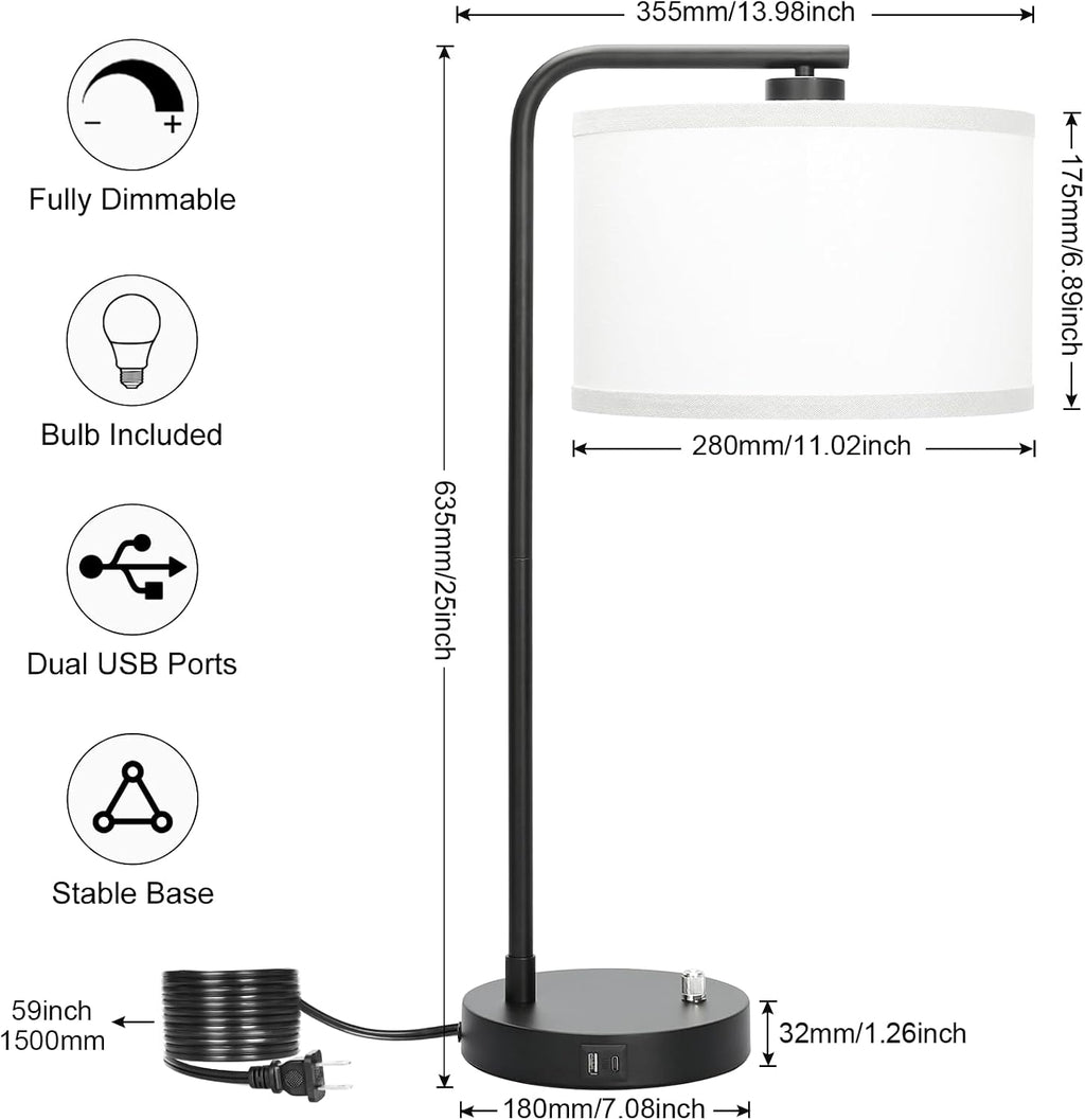 Seaside village Table Lamp for Bedroom with USB C+A Ports, Fully Stepless Dimmable Farmhouse Bedside Lamp Nightstand Light, Tall Reading…