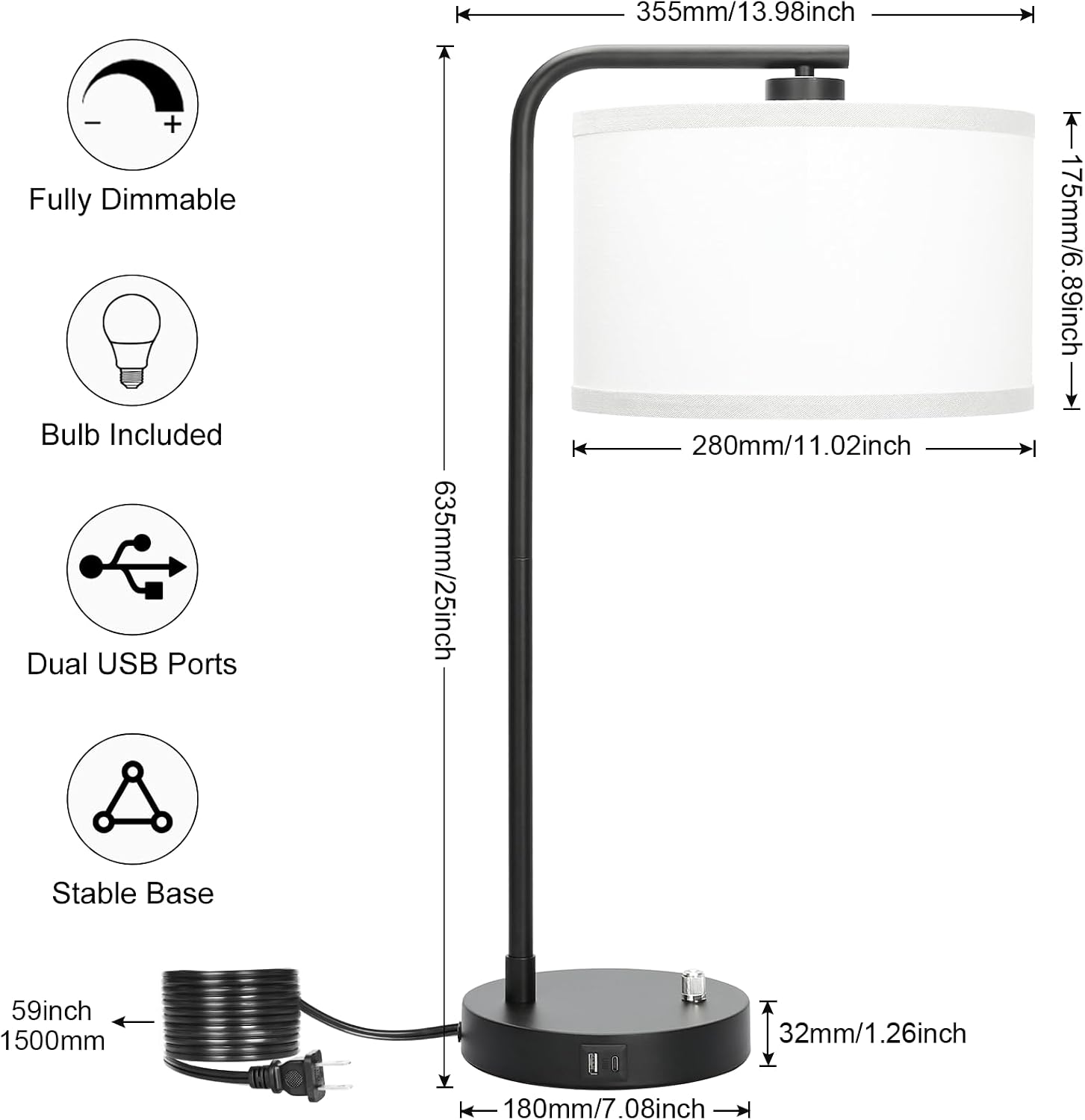Seaside village Table Lamp for Bedroom with USB C+A Ports, Fully Stepless Dimmable Farmhouse Bedside Lamp Nightstand Light, Tall Reading…