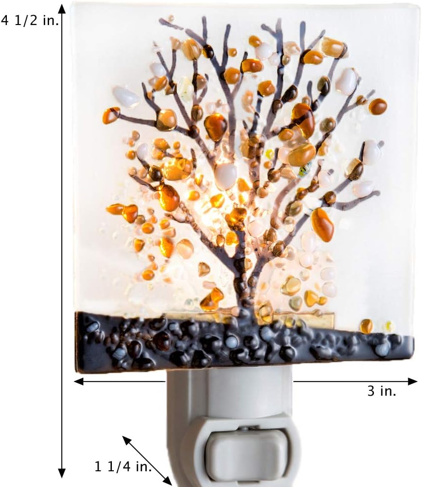 JDevlinGlassArt J Devlin Glass Art Stained Glass Night Light, Autumn, Fall Tree, Nature, Cabin, Plug in nightlight for Bedroom/Bathroom/Sta…