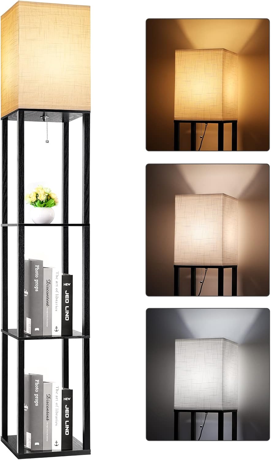 RUNTOP Floor Lamp with Shelves, Shelf Lamp with 3 Color Temperature LED Bulb, Floor-Lamp for Living Room, Modern Tall Standing Display…