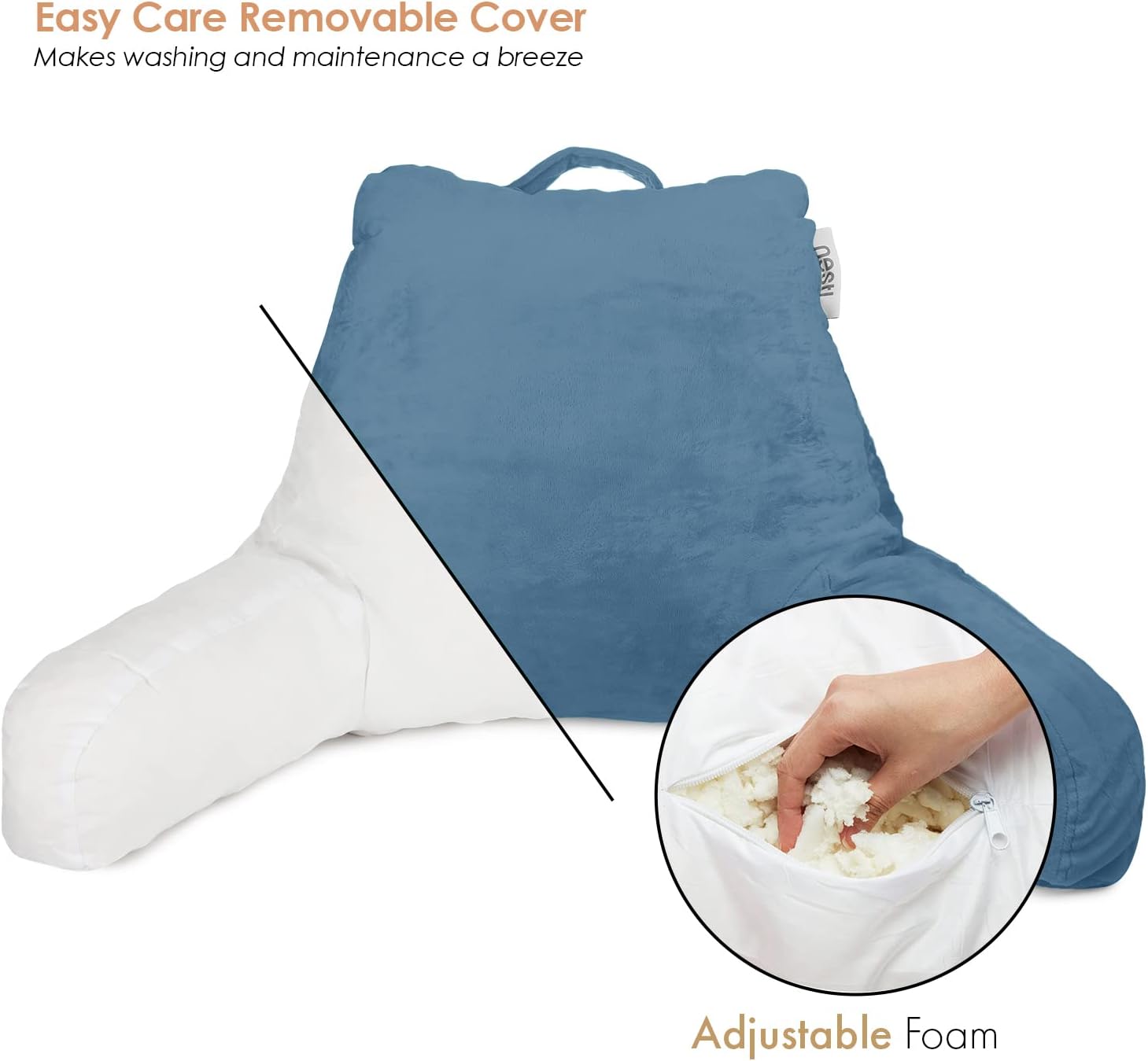 Nestl Reading Pillow with Shredded Memory Foam, Designed for Sitting Up in Bed and Couch, Back and Arms Adjustable Support for Adult &…