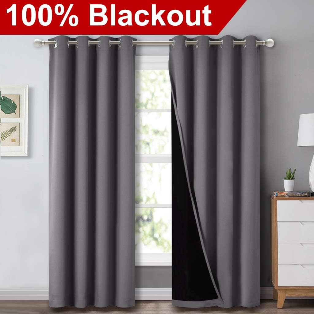 Nicetown Grey Full Shade Curtain Panels, Pair of Energy Smart & Noise Blocking Out Blackout Drapes for Dining Room Window, Thermal Insulate…