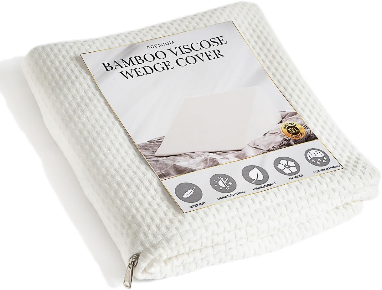 PLANETOFBAMBOO Bamboo Viscose Top Layer Wedge Pillow Case Cover, Moisture-Wicking, Cooling and Breathable Wedge Pillow Cover with Zipper…