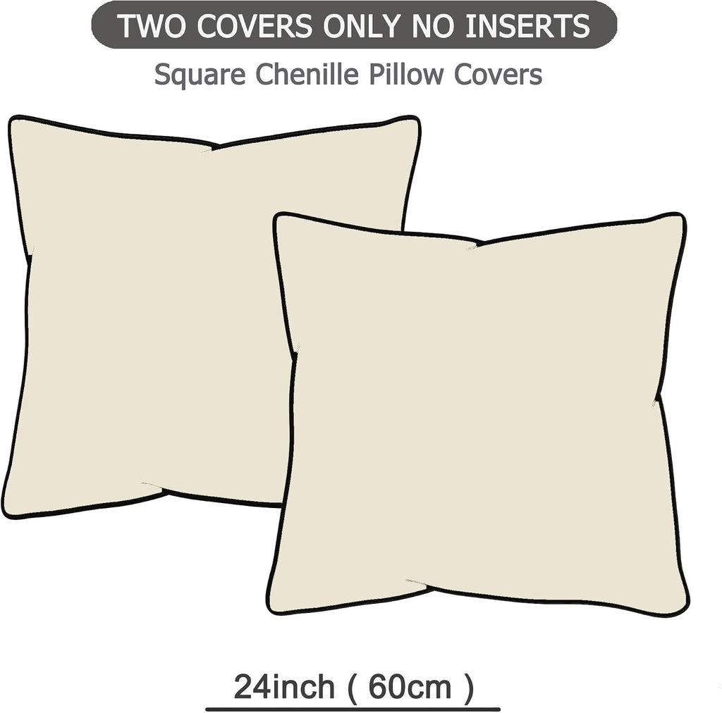 Gawamay Set of 2 Soft Textured Chenille Throw Pillow Covers 24x24 Inch (60x60 CM), Decorative Pillowcases Cushion Covers for Farmhouse Home…