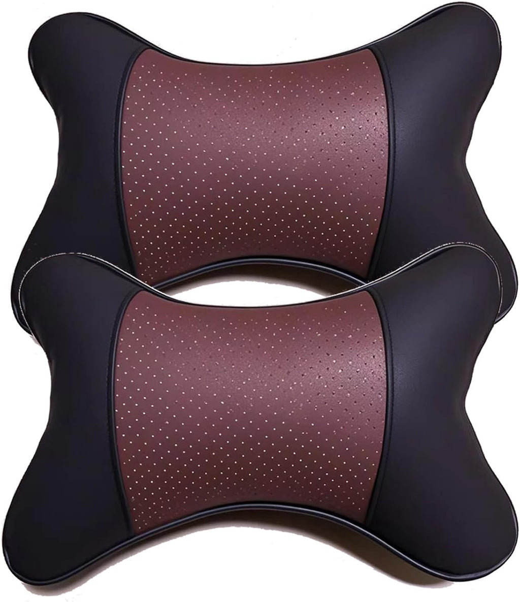 Professinalcaraccessories Car Neck Pillows Both Side Pu Leather 2pieces Pack Headrest Fit for Most Cars Filled Fiber Universal Car Pillow (…