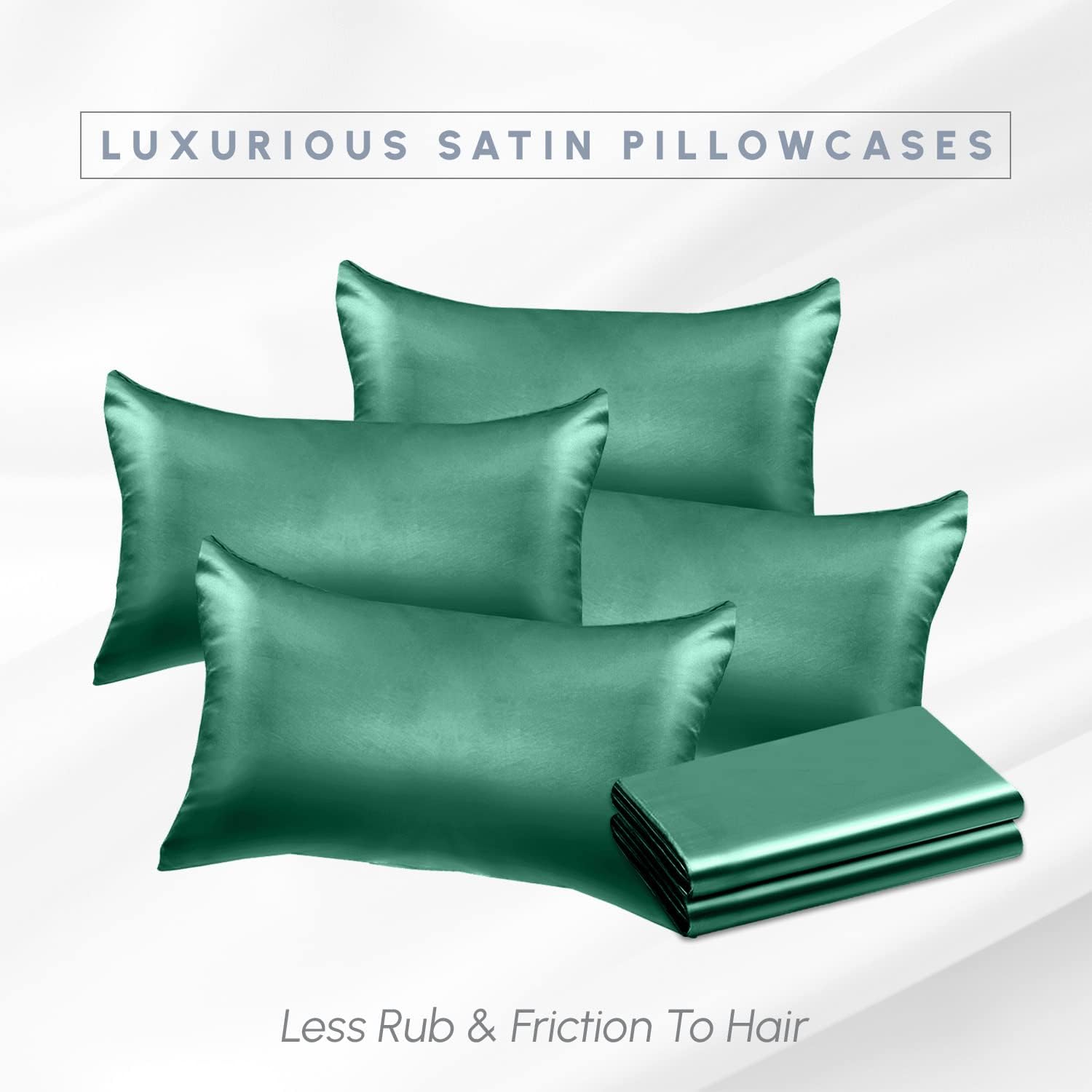 Elegantcomfort Elegant Comfort 6-Pack Hunter Green Satin Pillowcase Set with Hidden Zipper Closure, Silky Smooth for Hair and fabric…