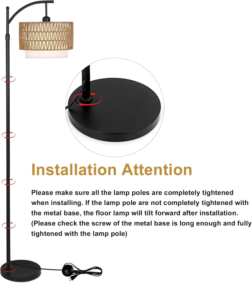 Arc Floor Lamp for Living Room with 3 Color Temperatures, Farmhouse Floor Lamps with Remote & Dimmable Bulb, Boho Standing Lamp with…