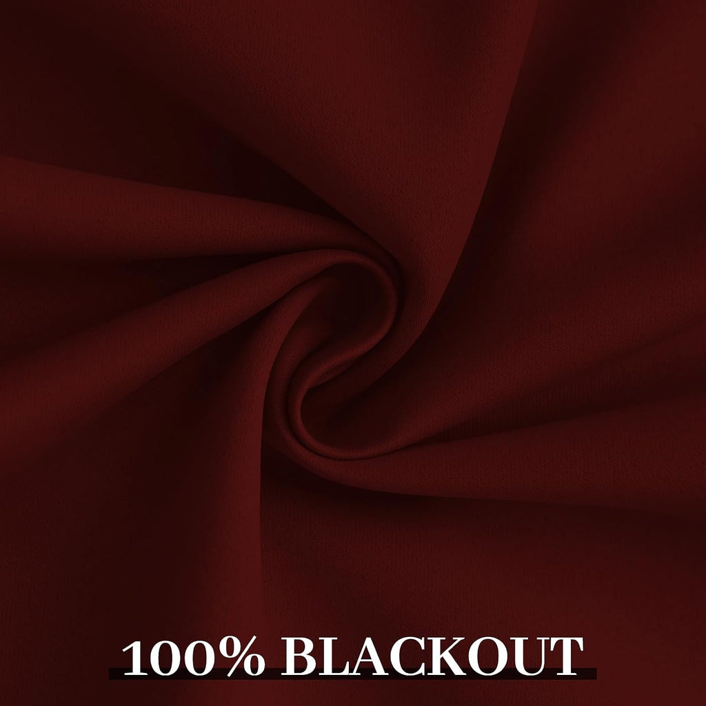 Yakamok Room Darkening 100% Blackout Curtains Grommet Window Treatments with 2 Thick Layers-Burgundy Red Thermal Insulated Drapes Set of 2…