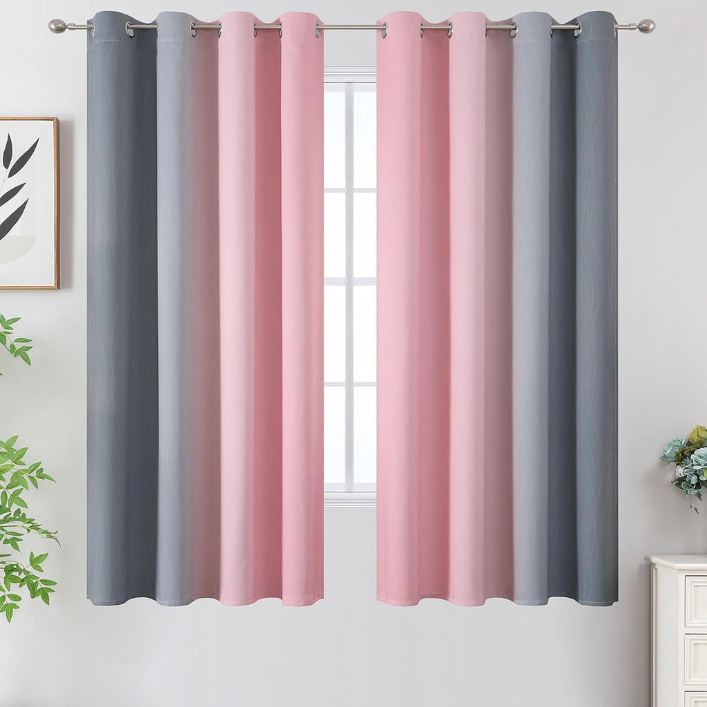 Estelartextiler Estelar Textiler Ombre Gray and Pink Blackout Curtains 63 Inch Length 2 Panels, Full Light Blocking Curtains for Kids Room,…